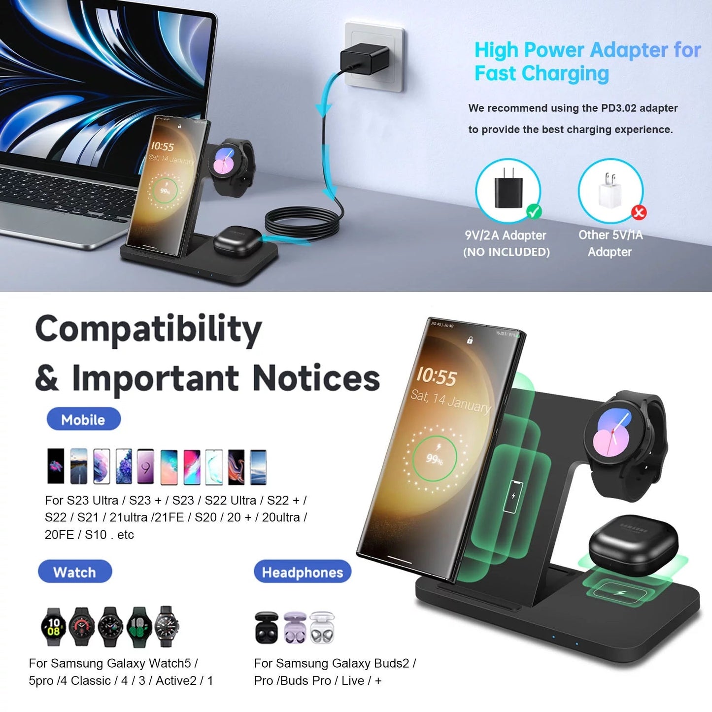 3 - in - 1 Foldable Wireless Charger for Samsung - Pixel World Store