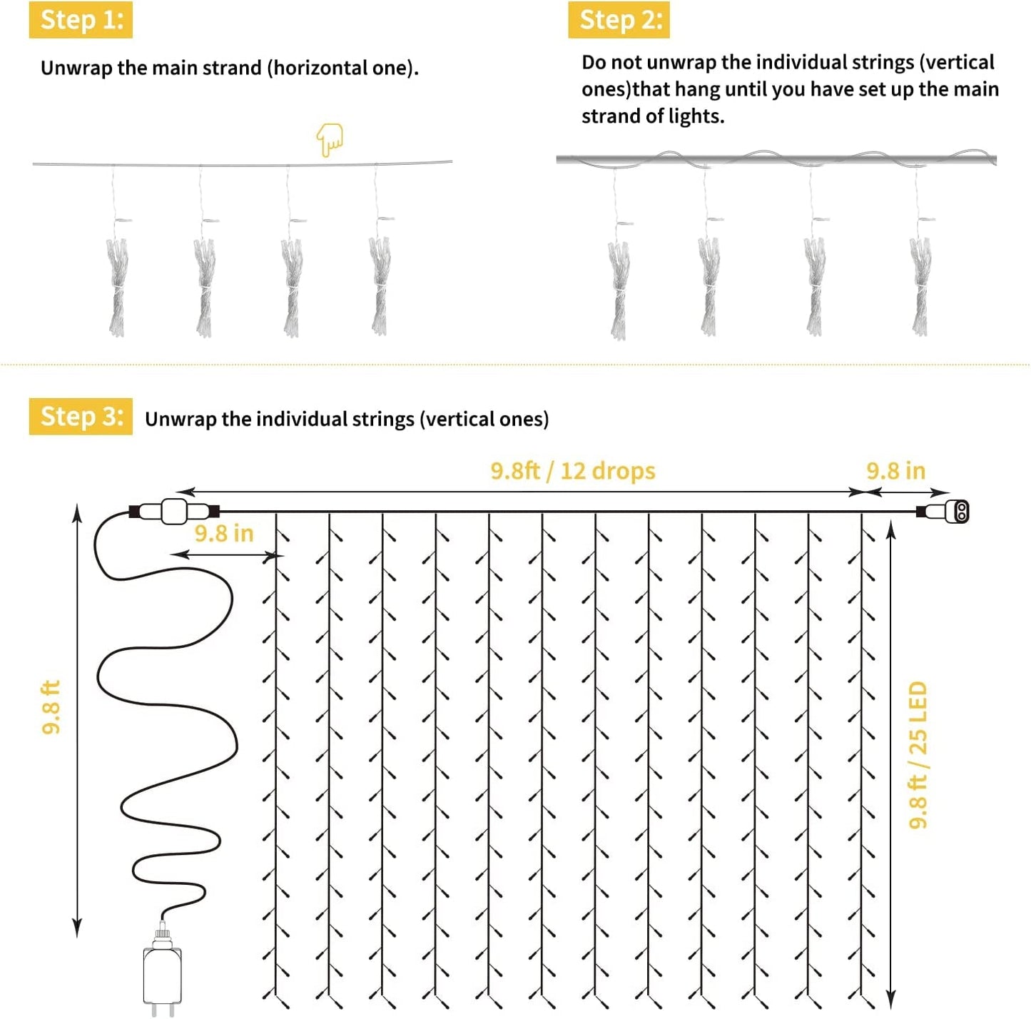 300 LED Curtain String Lights 