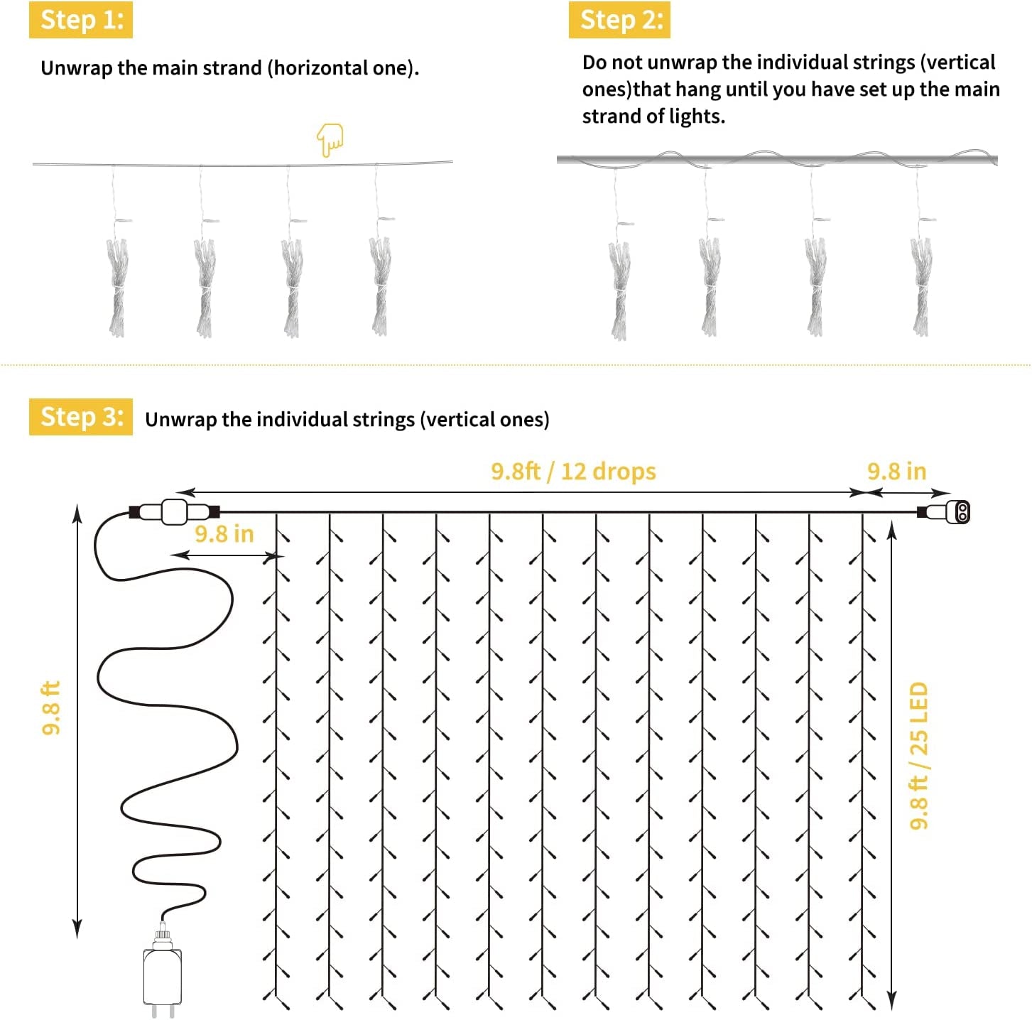 300 LED Curtain String Lights 