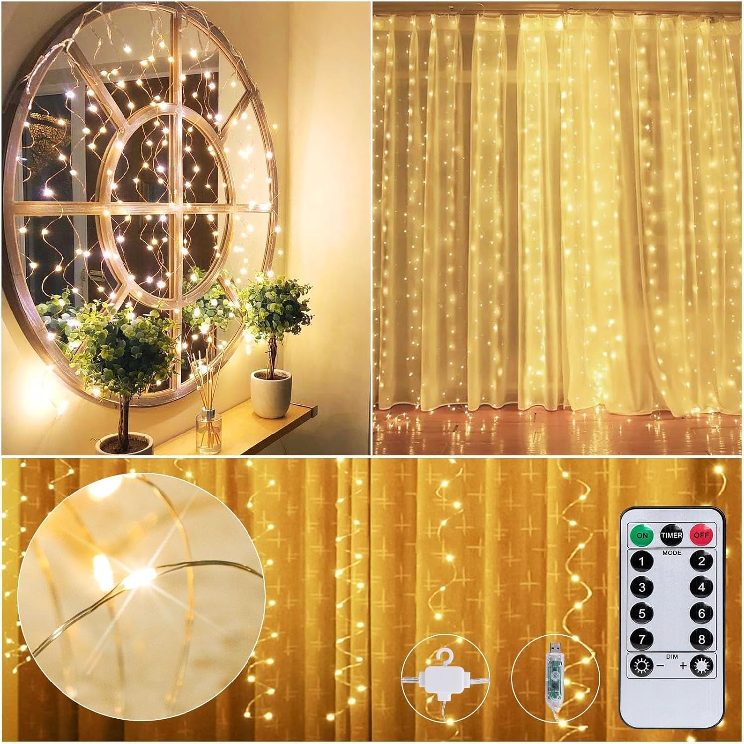 300 LED Curtain String Lights 