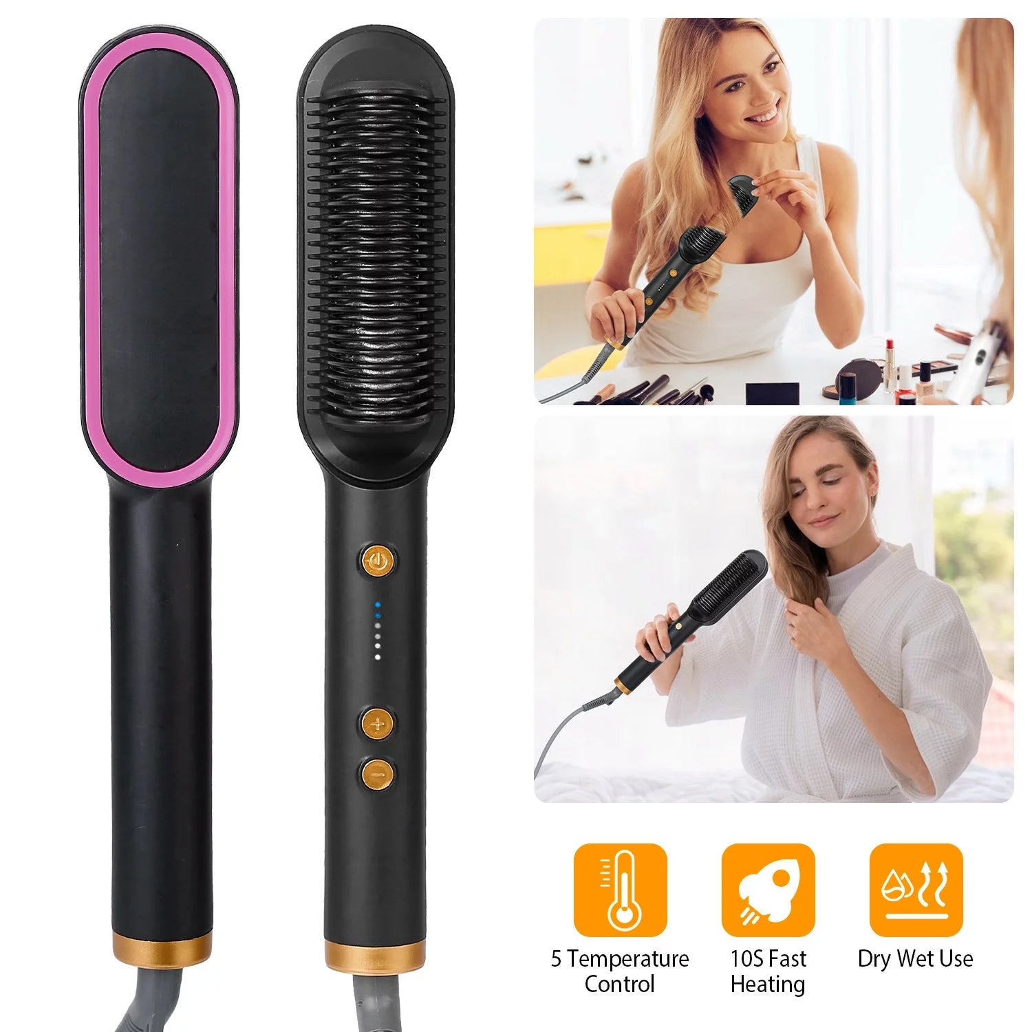 Hair Straightener Brush Straightening - Pixel World Store