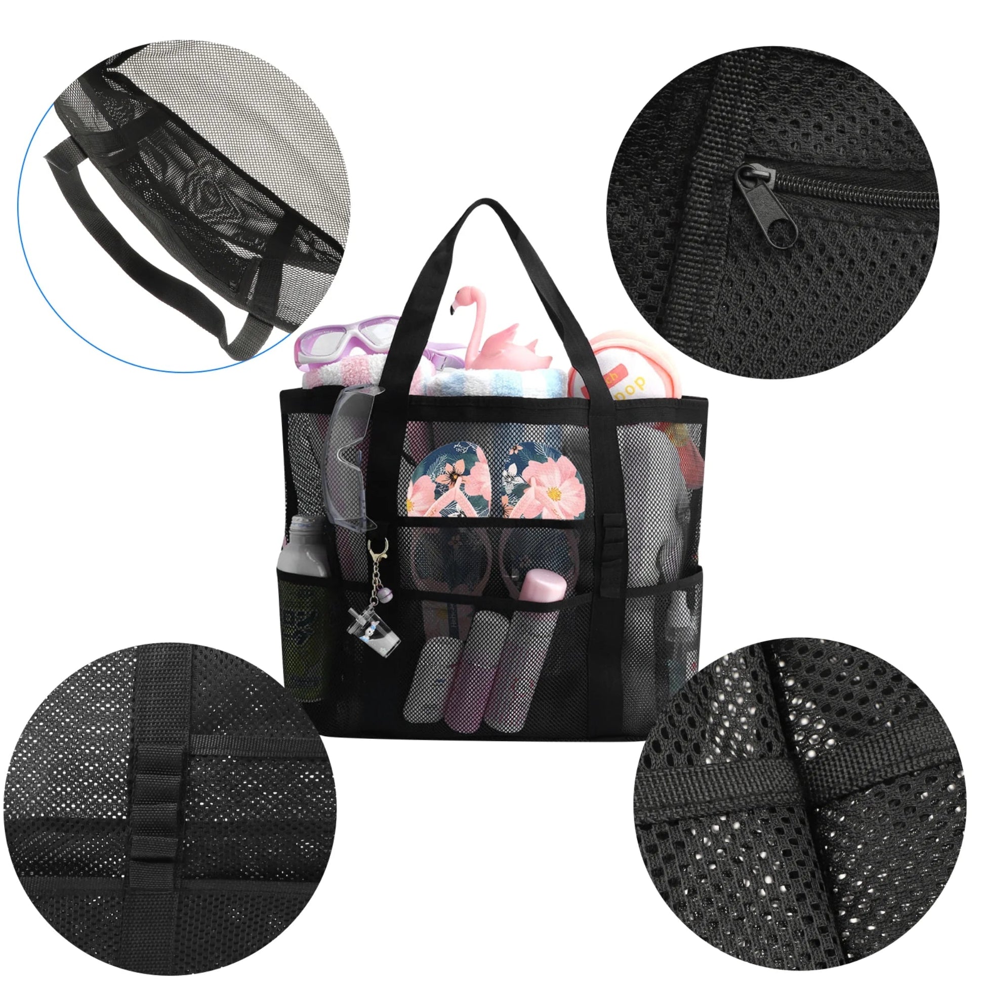 Mesh Beach Tote Bag - Durable and Spacious with Zippered Pocket - Pixel World Store