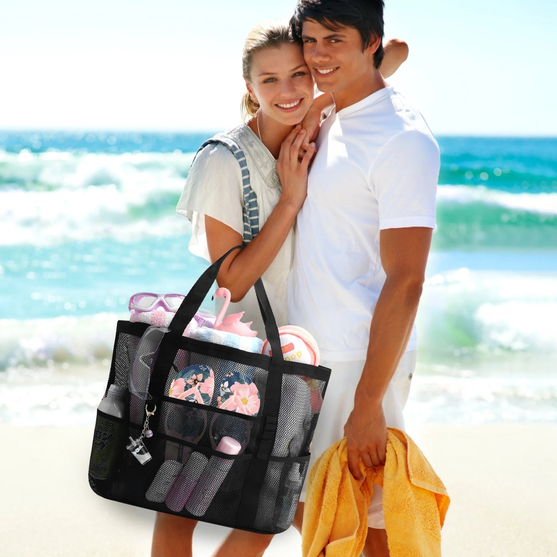 Mesh Beach Tote Bag - Durable and Spacious with Zippered Pocket - Pixel World Store