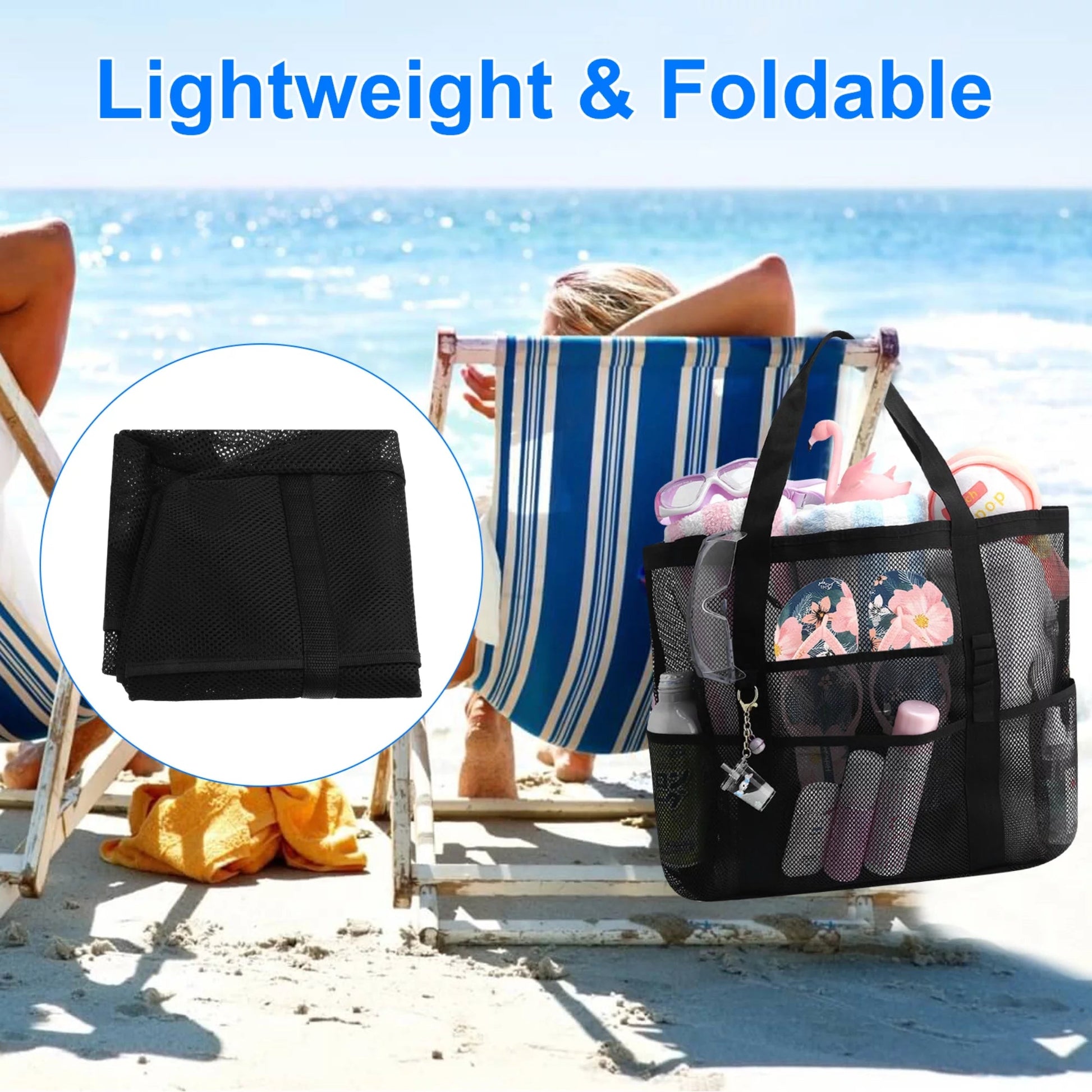 Mesh Beach Tote Bag - Durable and Spacious with Zippered Pocket - Pixel World Store