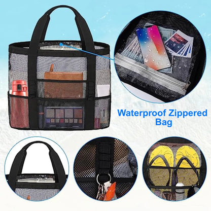 Mesh Beach Tote Bag - Durable and Spacious with Zippered Pocket - Pixel World Store