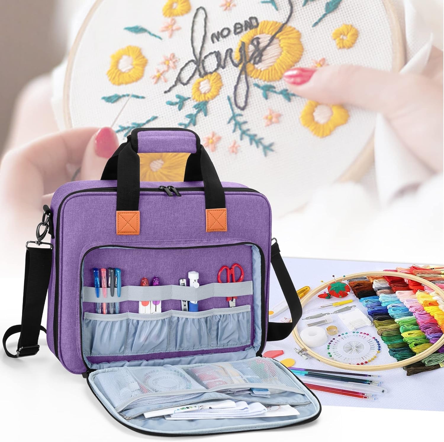 Padded Embroidery Project Bag with Storage for Hoops and Supplies - Pixel World Store