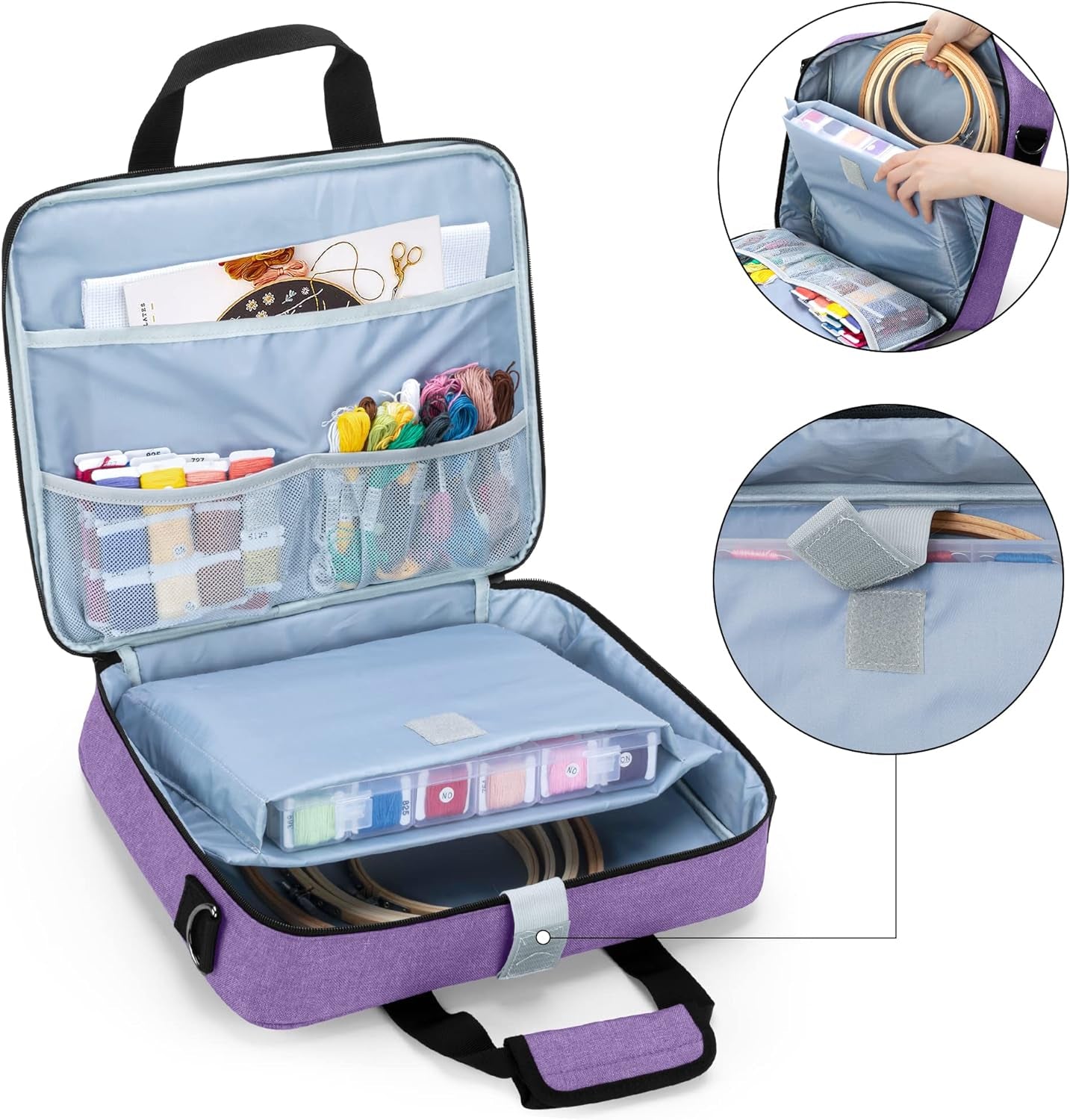 Padded Embroidery Project Bag with Storage for Hoops and Supplies - Pixel World Store