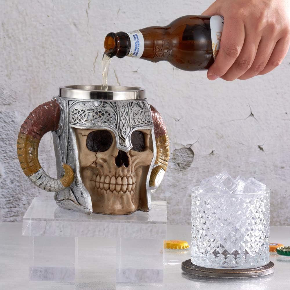 Viking with this Stainless Steel Skull Mug - Pixel World Store