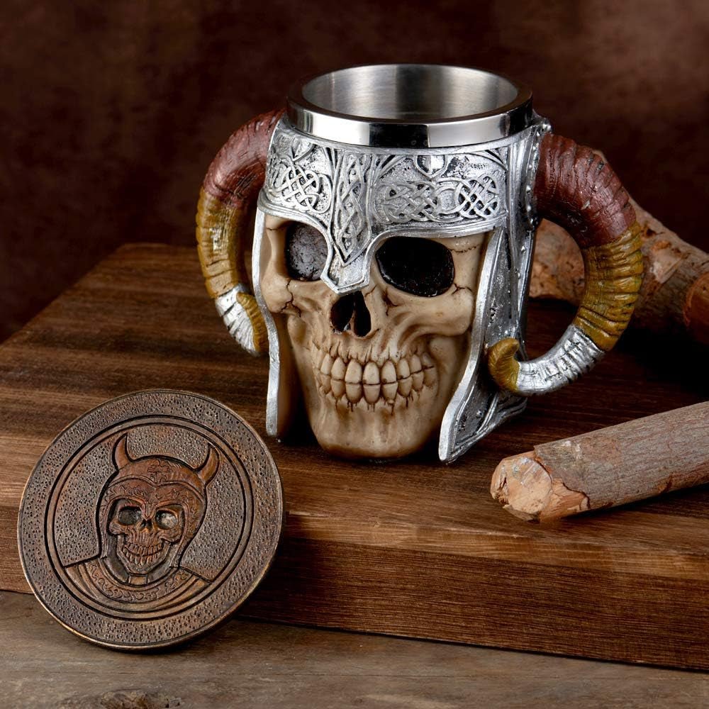 Viking with this Stainless Steel Skull Mug - Pixel World Store